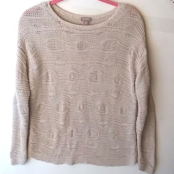 J.Jill. Oatmeal Color Wavy Pattern Rolled Ribbon Loose Knit Sweater - Picture 1 of 8